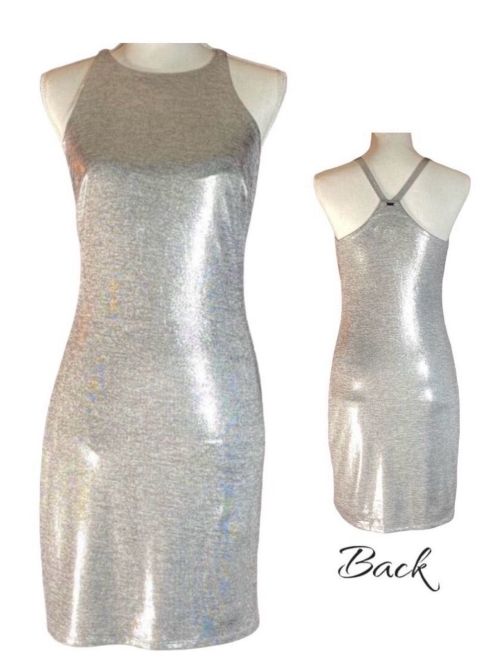 NWT White House Black Mkt Elegant Silver Shimmer Bodycon Dress XXSP